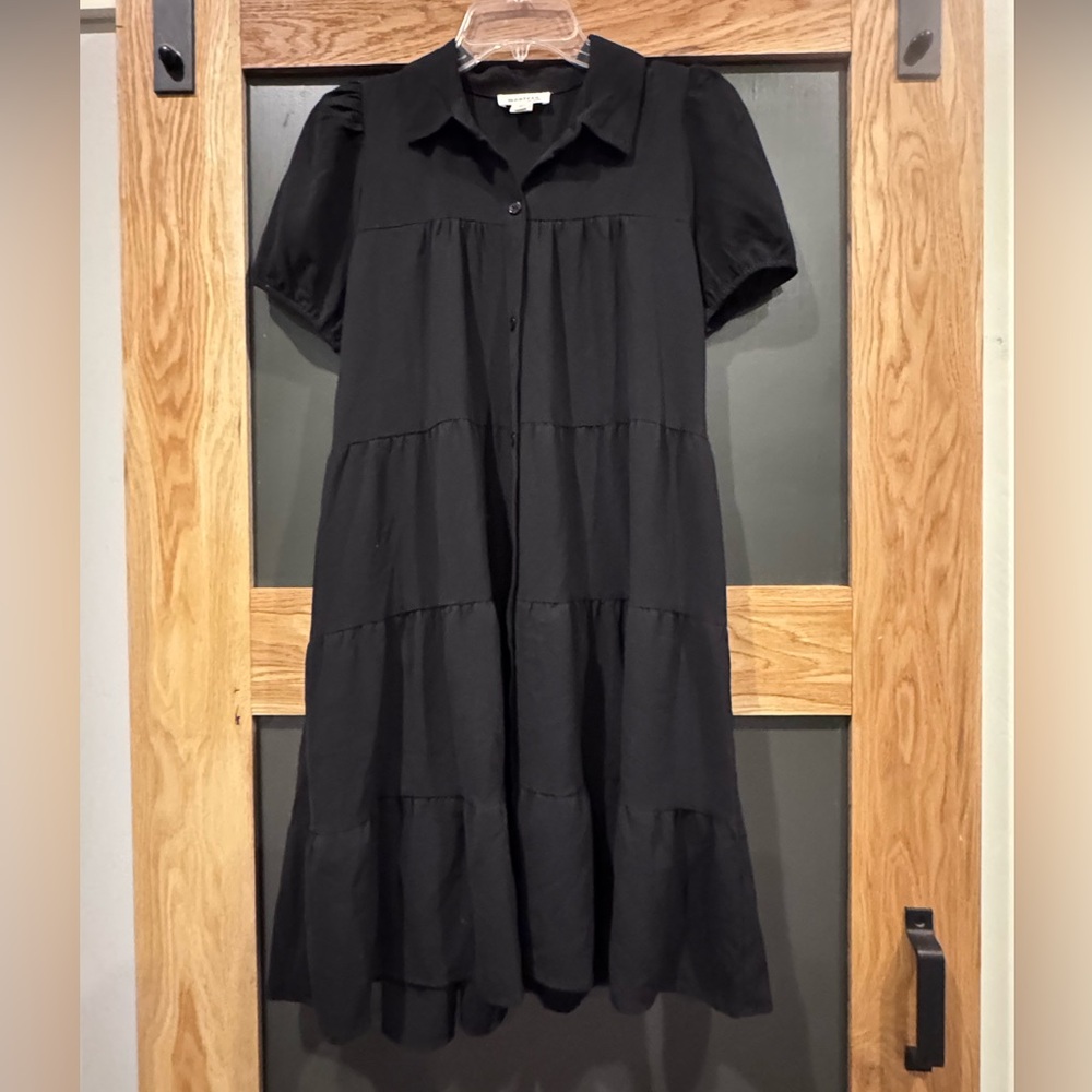 Monteau Black Button-Up Midi Dress